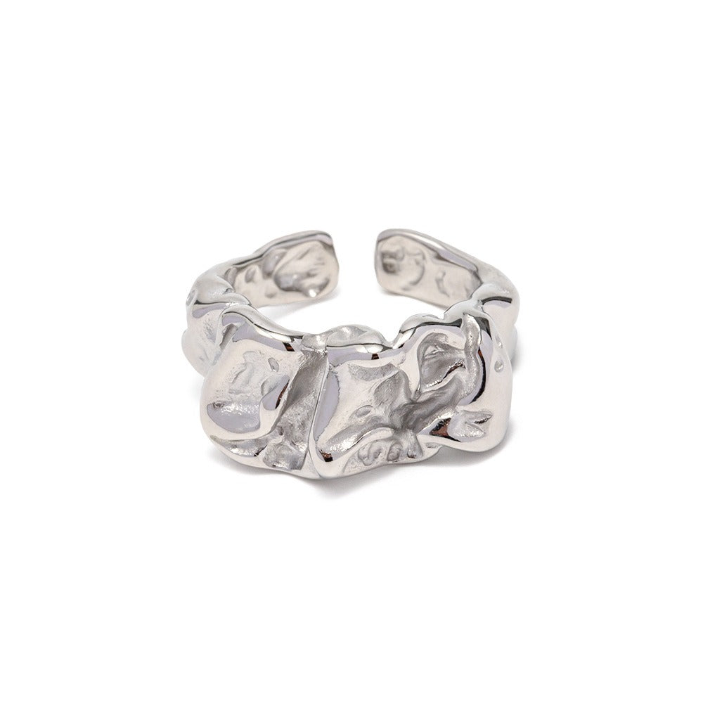 Kaze Bold Lava Shape Open Ring | Titanium Steel Adjustable Statement Ring Adjustable