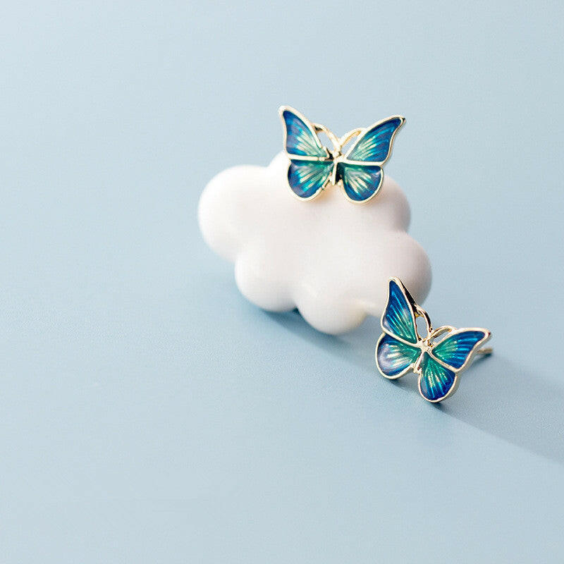 Kaze 925 Sterling Silver Blue Butterfly Stud Earrings | Hypoallergenic Butterfly Earrings in Green &amp; Blue