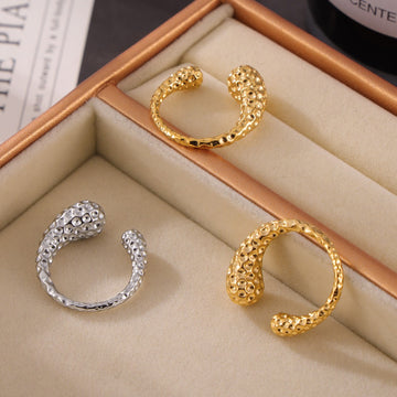 Kaze Simple Teardrop Hammered Texture Open Ring | 18K Gold Artisan Ring in Gold &amp; Silver