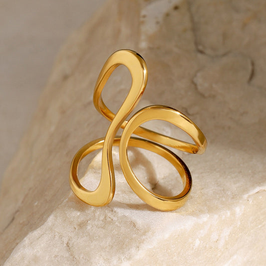 Kaze Trendy Unique Geometric Line Design Ring | 18K Gold Artistic Adjustable Ring