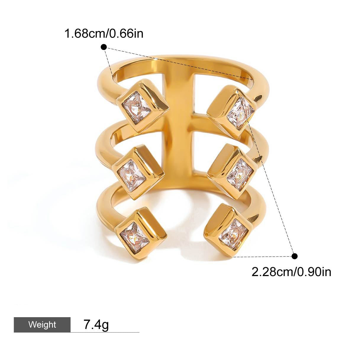 Kaze Geometric Gemstone Ring | 18K Gold Inlaid Statement Ring — 5 Styles Style A-34