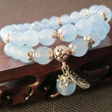 Kaze Handcrafted 8mm Crystal Bead Bracelet | Elastic Strand Bracelet in Blue &amp; Pink