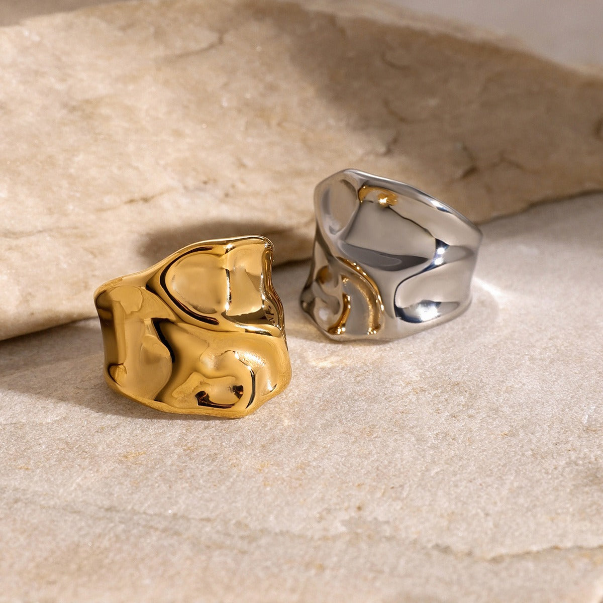 Kaze Adjustable Hammered Texture Ring | 18K Gold Artisan Finish Ring in Gold &amp; Silver