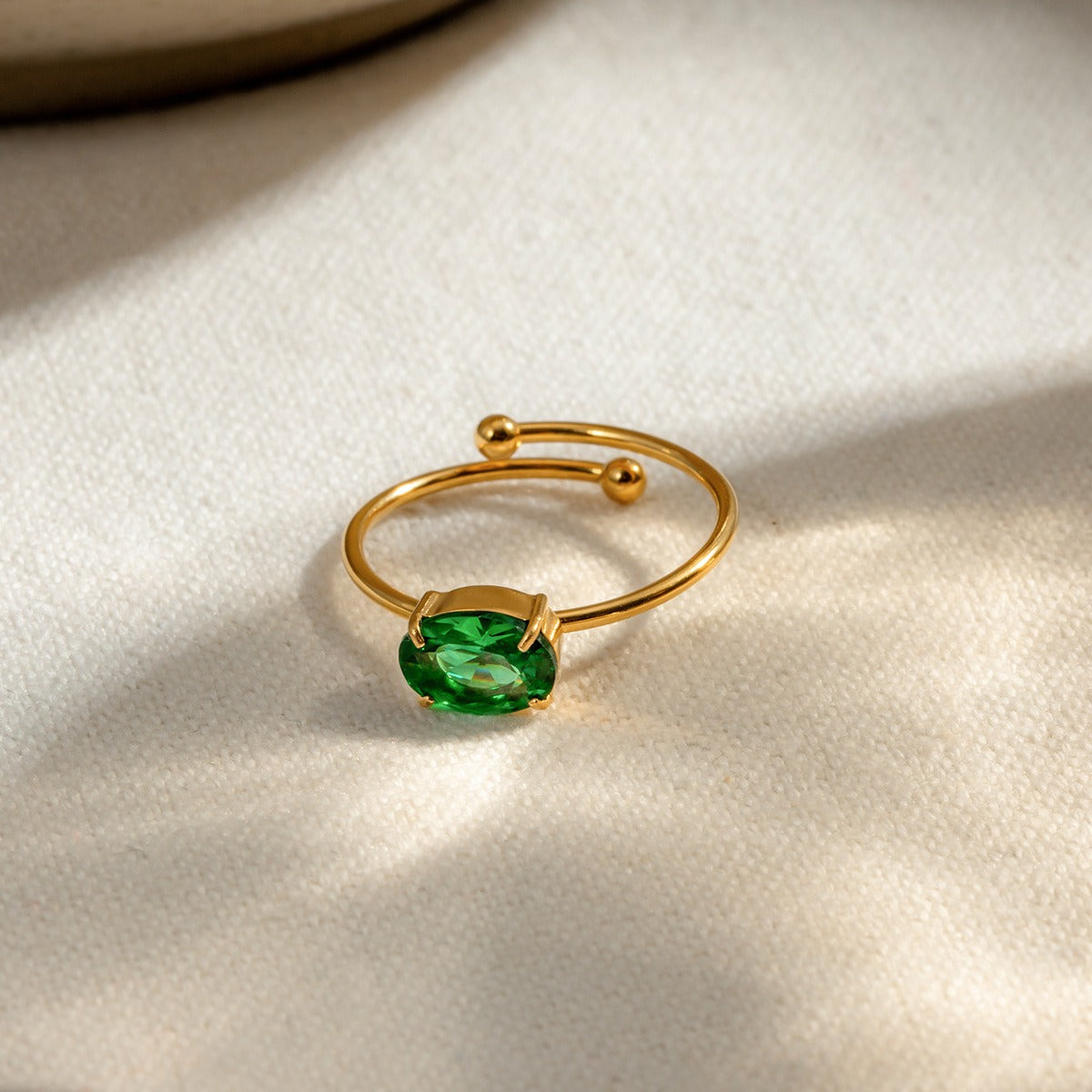Kaze Cute Gemstone Adjustable Ring | 18K Gold Ring in White, Pink, Black &amp; Green