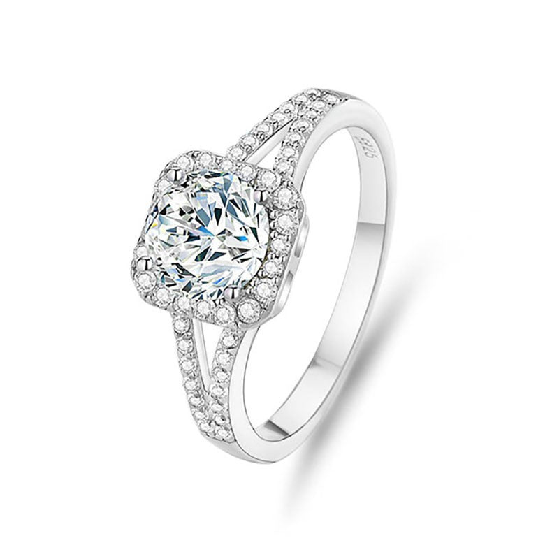 S925 Sterling Silver Square Moissanite Ring Empty setting (without the main stone)