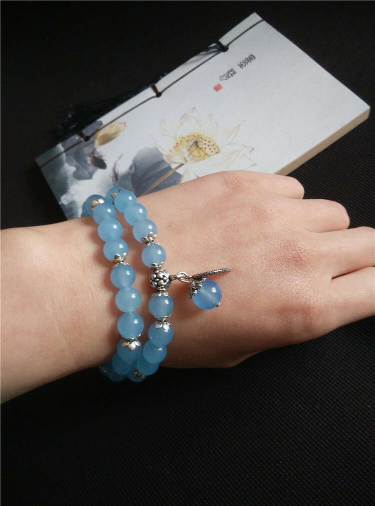 Kaze Handcrafted 8mm Crystal Bead Bracelet | Elastic Strand Bracelet in Blue &amp; Pink Blue