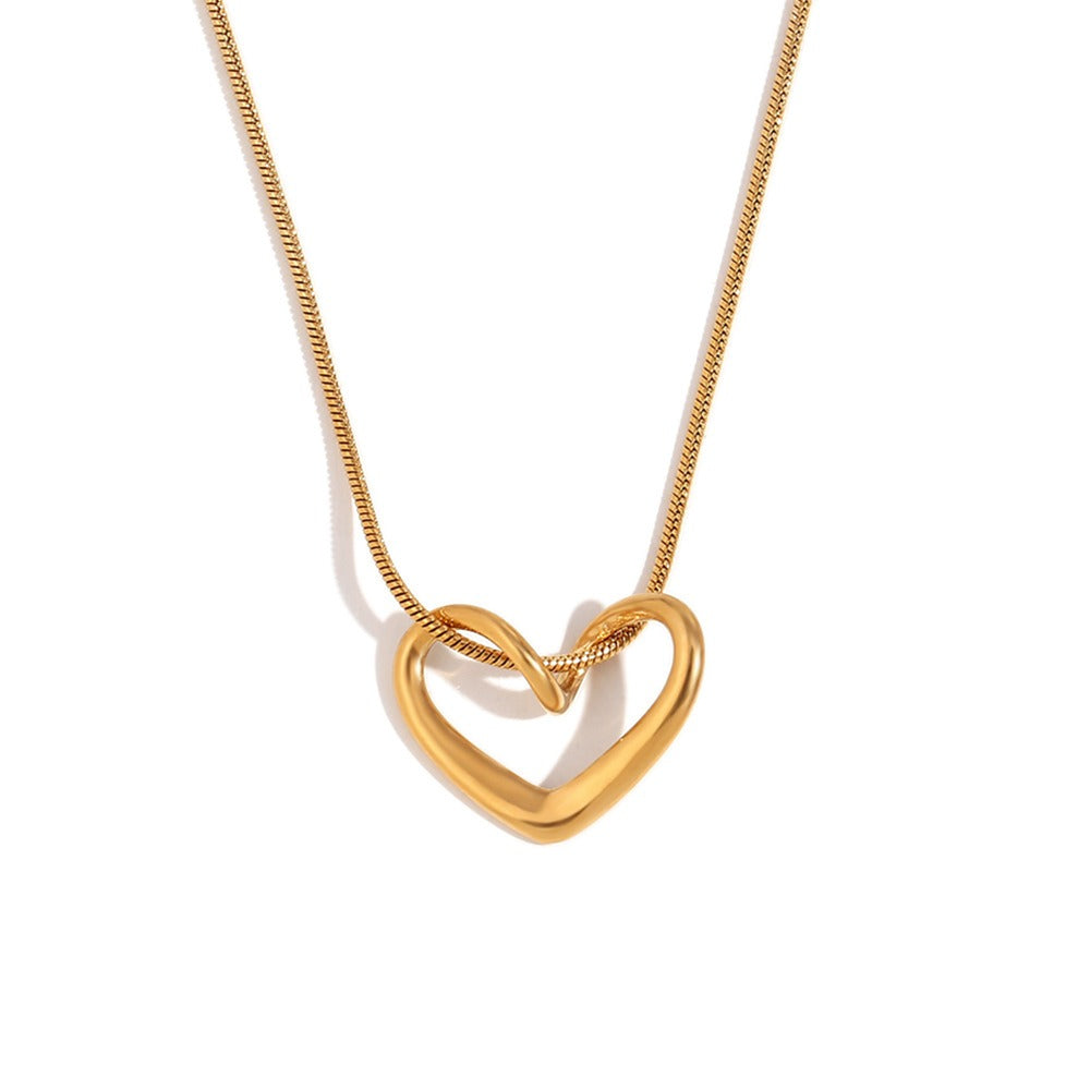 Kaze Snake Chain Heart Pendant Necklace | 18K Gold Titanium Steel S925 Silver Necklace Gold