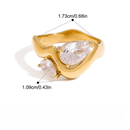 Kaze 18K Gold Zircon Titanium Steel Ring | Sparkling Zircon Ring in Sizes 6, 7 &amp; 8 US 7US Only