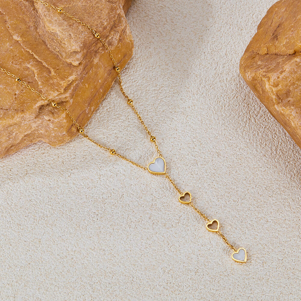 Kaze Tassel Hollow Mother-of-Pearl Necklace | Gold Stainless Steel Pendant Necklace