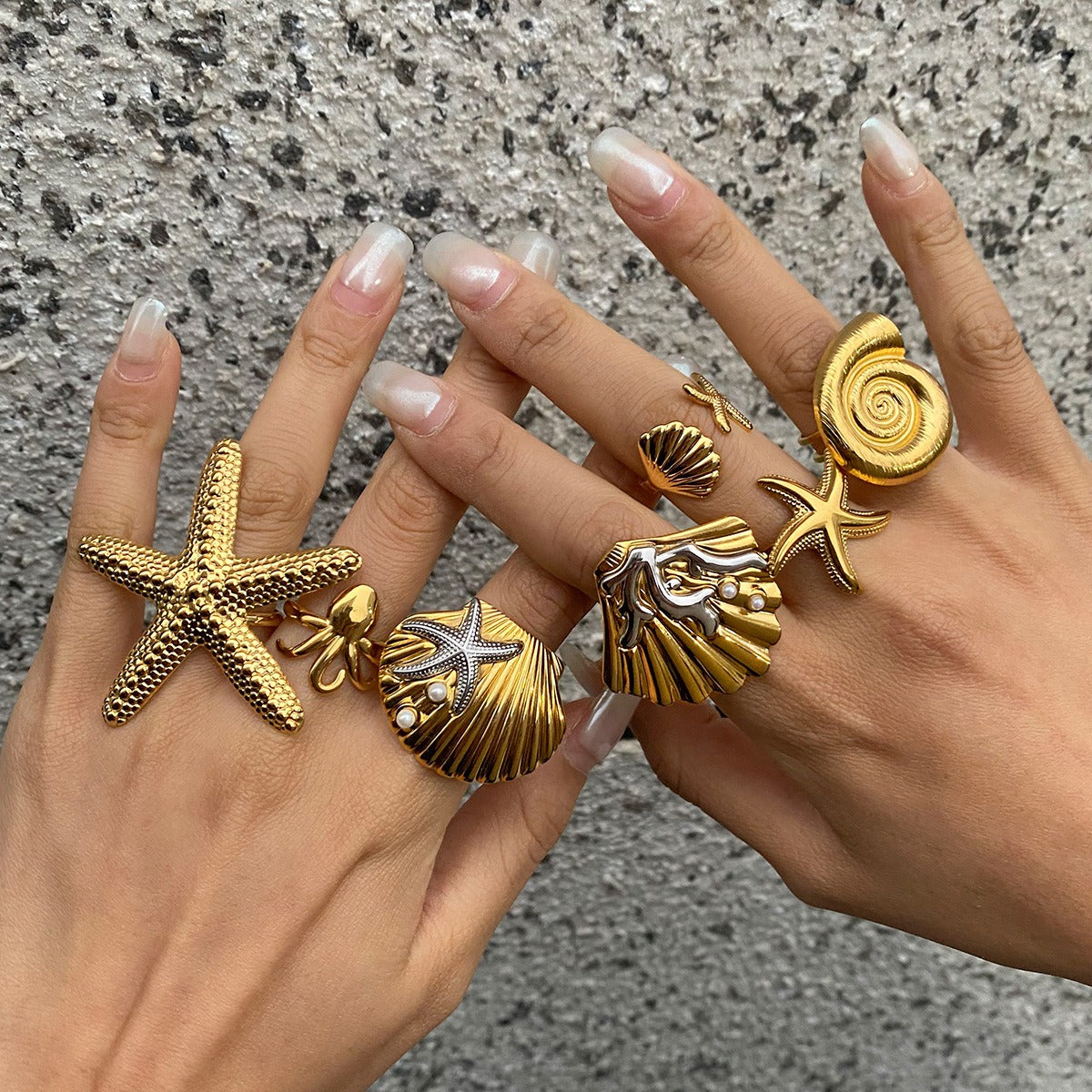 Kaze 18K Gold Ocean-Themed Inlaid Pearl Jewellery Set | 14-Piece Coastal Jewellery Collection