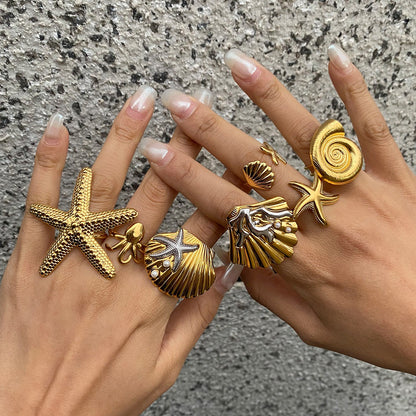 Kaze 18K Gold Ocean-Themed Inlaid Pearl Jewellery Set | 14-Piece Coastal Jewellery Collection