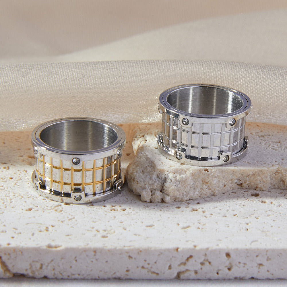 Kaze Grid-Inlaid Zircon Fashion Ring | 18K Gold Stainless Steel Ring in Gold &amp; Silver Sizes 6–8