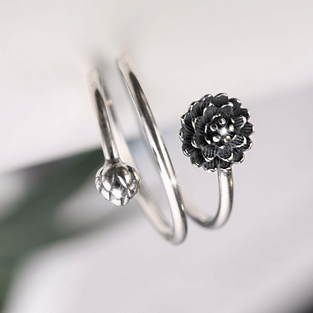 Kaze Simple Lotus Ring | S925 Sterling Silver Adjustable Minimalist Ring