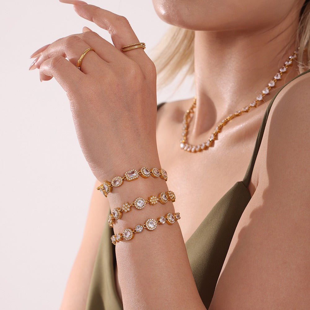 Kaze Geometric Diamond Dazzling Bracelet | 18K Gold Sparkling Bracelet in Gold &amp; Silver