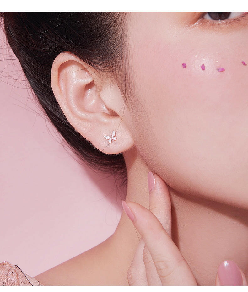 Kaze Mini Silver Butterfly Stud Earrings | Epoxy Finish Earrings in Rose Gold &amp; Platinum