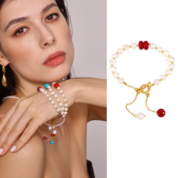 Kaze OT Buckle Natural Pearl Bracelet | 18K Gold Pearl Bracelet in 4 Colours