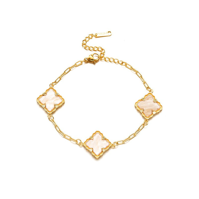 Kaze Four-Leaf Clover Jewellery Set | 18K Gold Necklace, Bracelet, Earrings &amp; Ring Bracelet