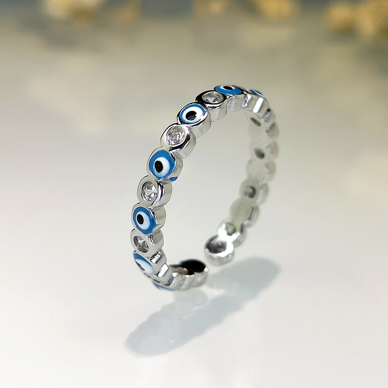 Kaze Exaggerated Eye Design Gemstone Open Ring | 18K Gold Oil-Drip Enamel Ring in 18 Variants