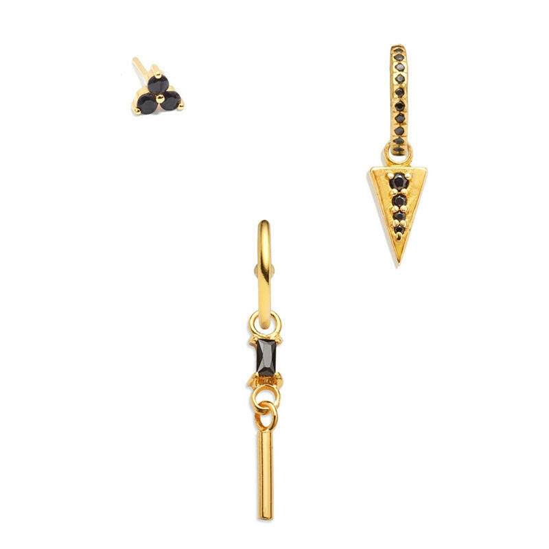 Kaze Geometric Zircon Copper Earring Set | 3-Piece Contemporary Earring Collection 4 Style