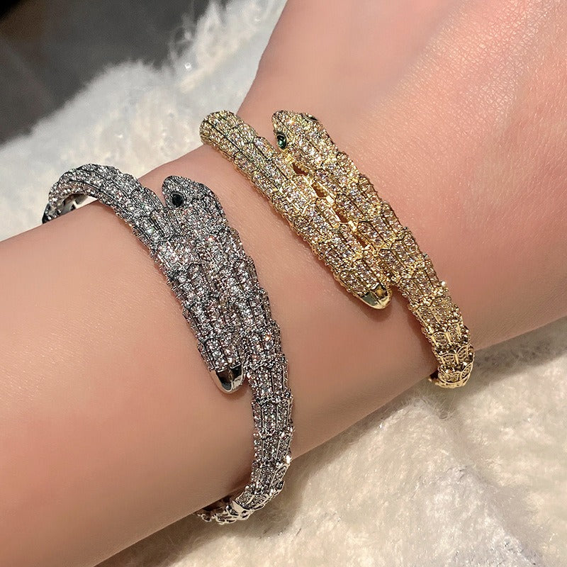 Kaze 18K Gold Simulated Snake Scale Bracelet | 18K Gold S925 Silver Serpent Bracelet in Gold &amp; White Gold
