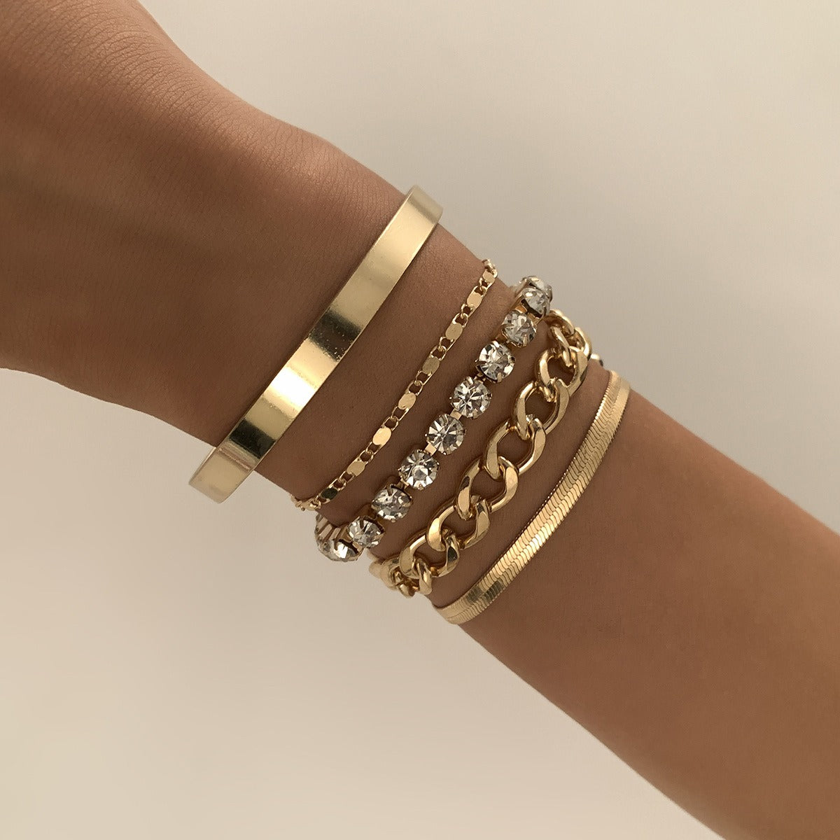 Kaze 18K Gold Retro Snake Bone Chain Diamond Bracelet | 18K Gold &amp; S925 Silver in Gold &amp; White Gold