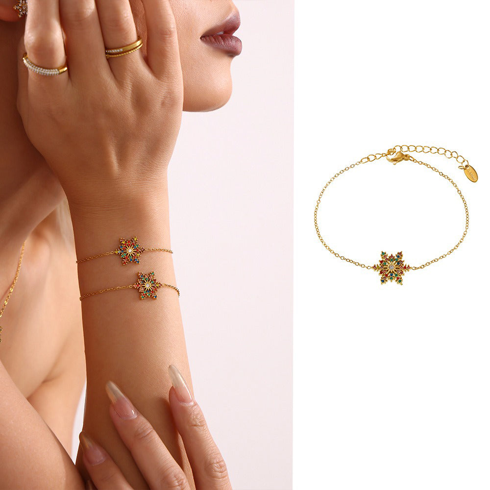 Kaze Snowflake Gemstone Luxury Bracelet | 18K Gold Winter Crystal Bracelet in White &amp; Multicolour