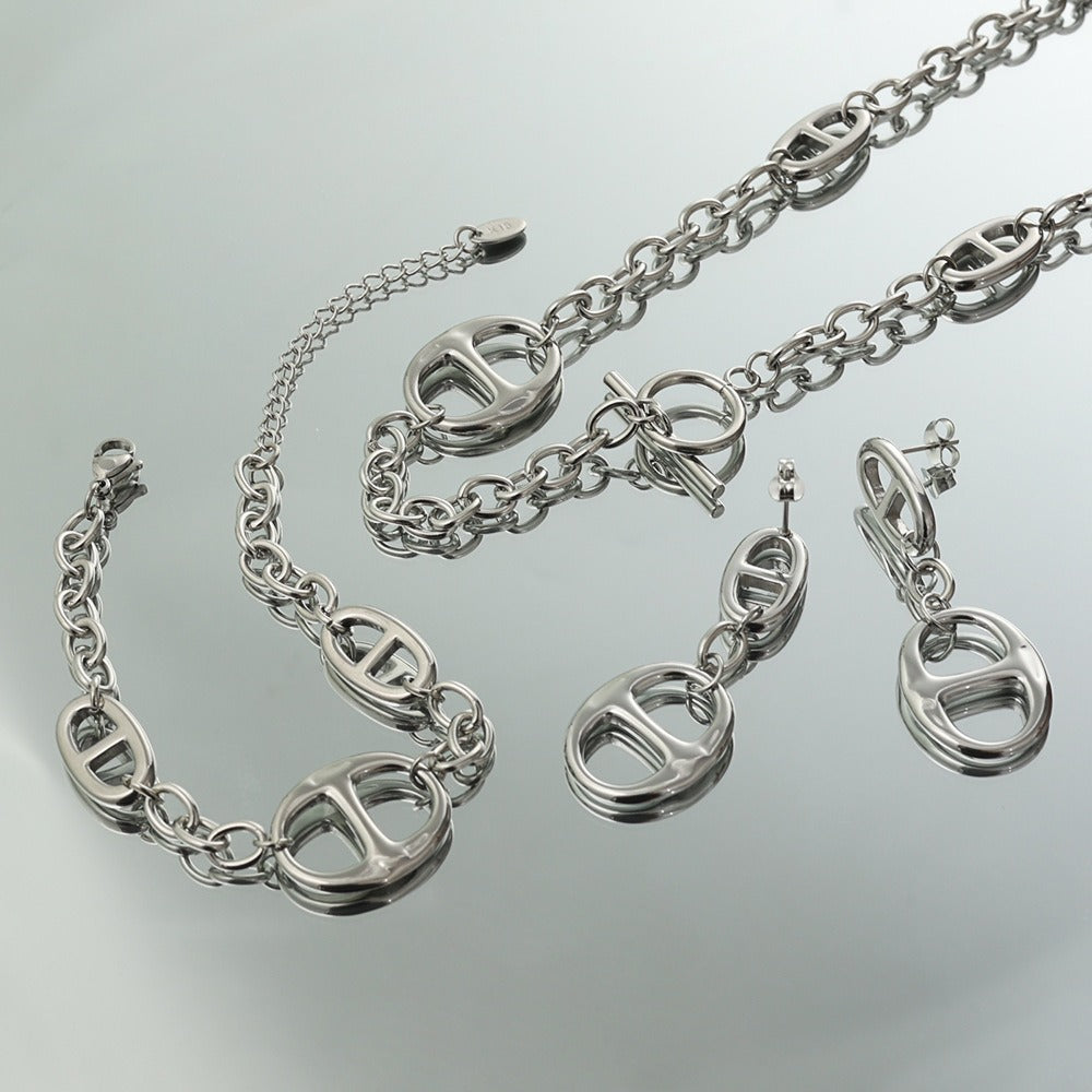 Kaze 18K Gold Geometric Sun Shape Necklace, Bracelet and Earrings Set | 18K Gold &amp; S925 Silver in 6 Variants