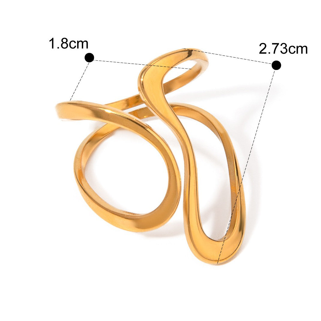 Kaze Trendy Unique Geometric Line Design Ring | 18K Gold Artistic Adjustable Ring