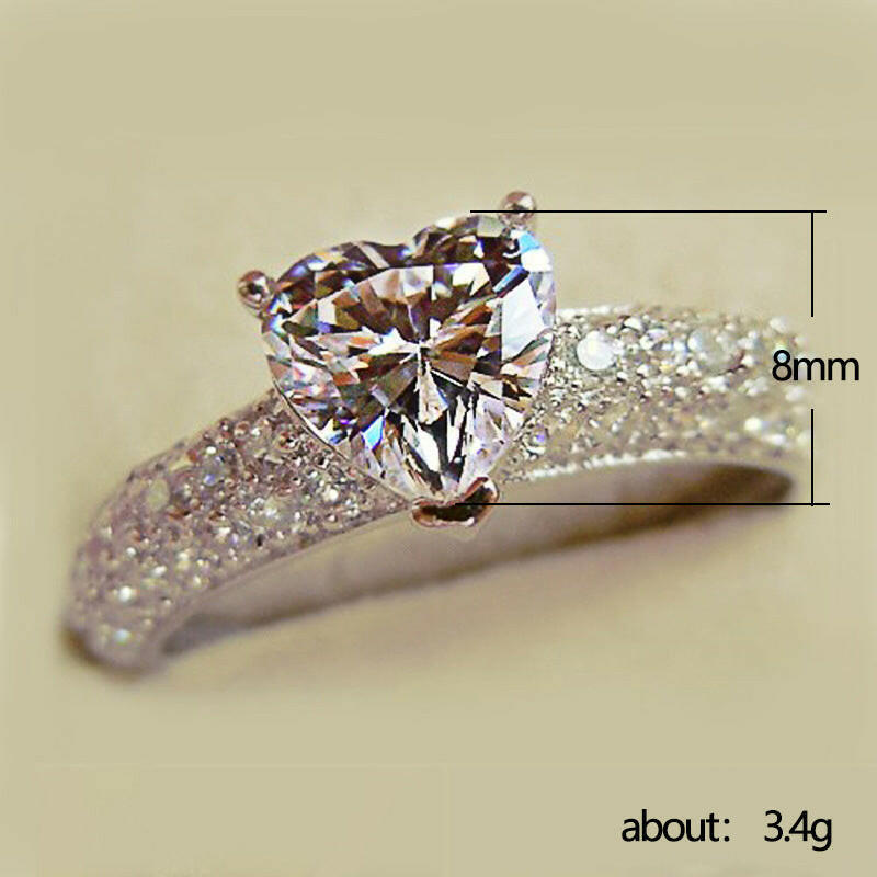 Kaze Heart Shine Geometric Copper Ring | White Gold-Tone Sparkling Ring Sizes 6–10