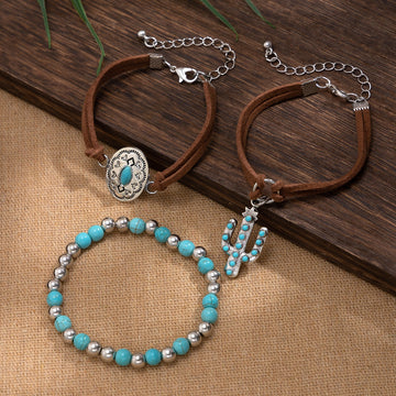 Kaze Faux Turquoise Cactus Tag Bracelet | S925 Sterling Silver Nature Bracelet