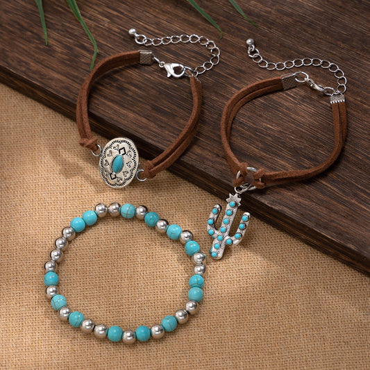 Kaze Faux Turquoise Cactus Tag Bracelet | S925 Sterling Silver Nature Bracelet