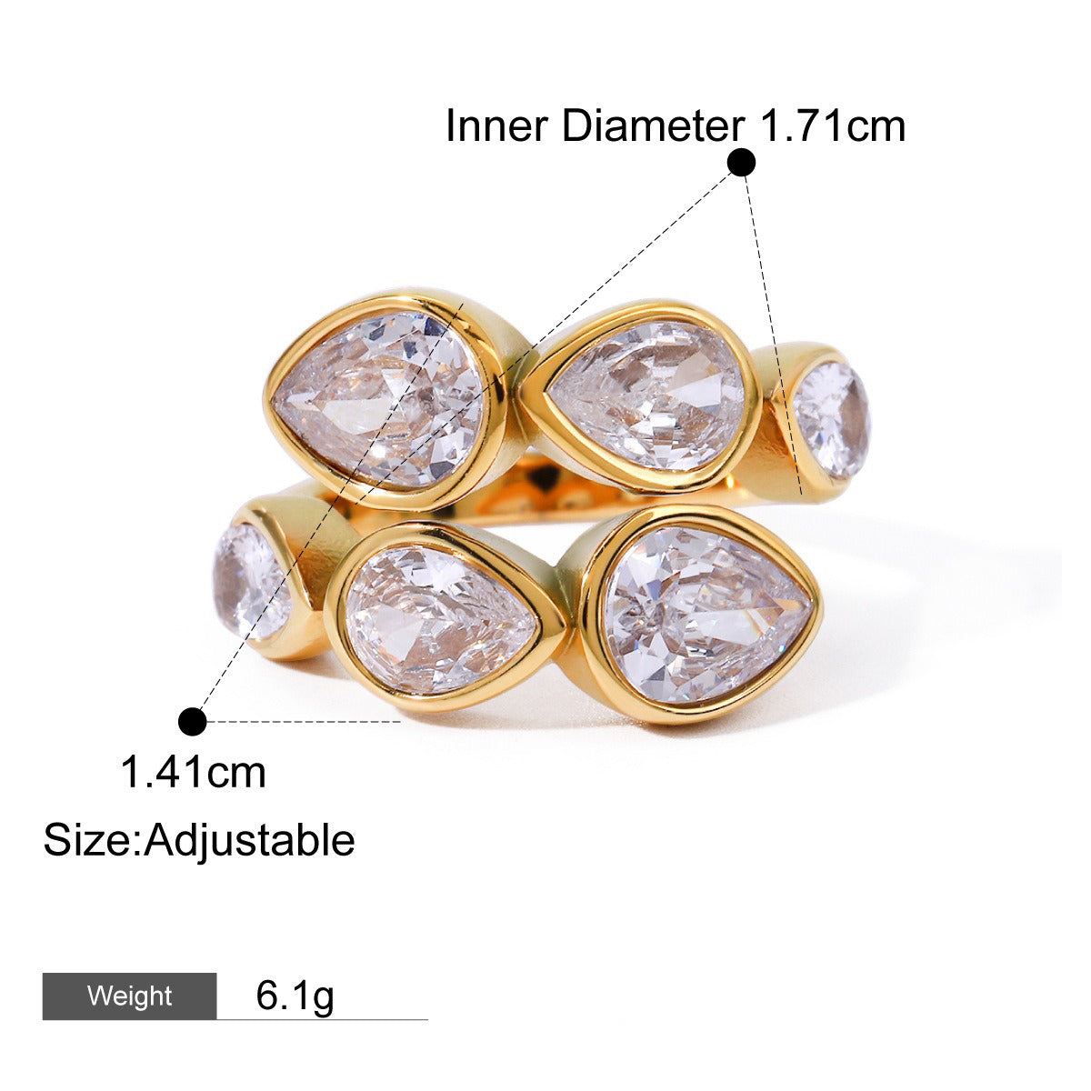 Kaze Geometric Gemstone Ring | 18K Gold Inlaid Statement Ring — 5 Styles Style D-13