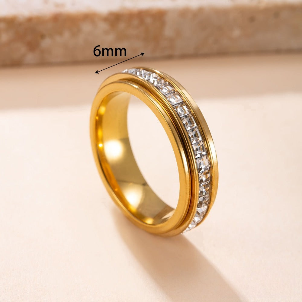 Kaze Rotating Anxiety-Relief Zircon Ring | 18K Gold Titanium Steel Spinner Ring Sizes 6–9 Gold