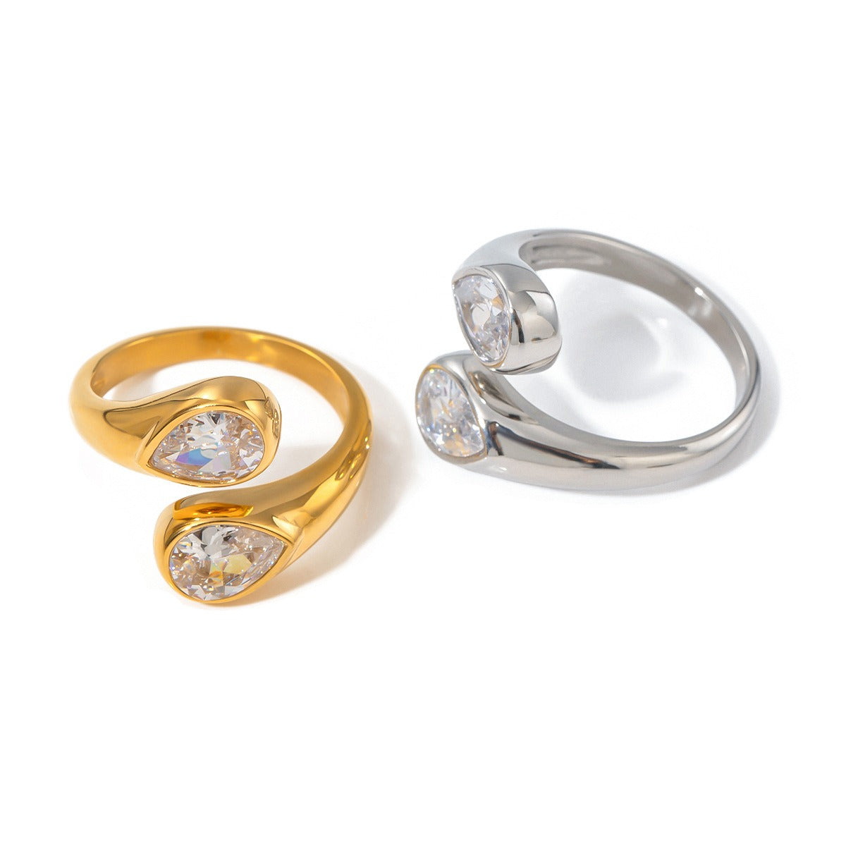 Kaze Asymmetrical Teardrop Gemstone Ring | 18K Gold Adjustable Ring in Gold &amp; Silver