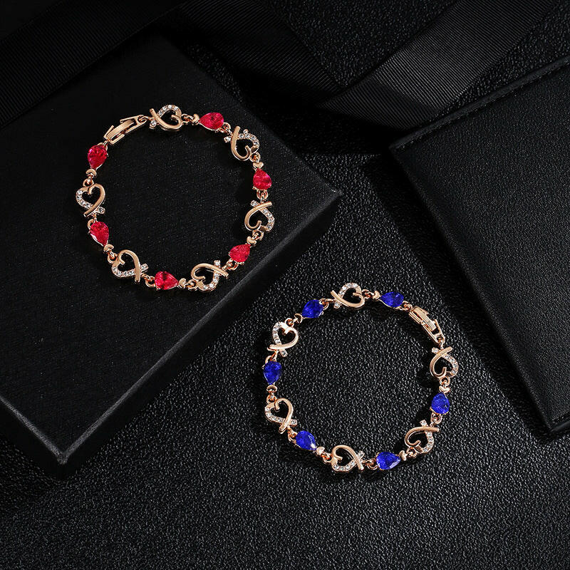 Kaze Hollow Love Rhinestone Heart Bracelet | Copper Adjustable Romantic Bracelet in 6 Styles