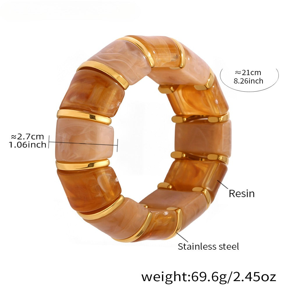 Kaze 18K Gold Luxury Resin Elastic Cord Bracelet | Premium Resin Bracelet in 10 Colours Brown