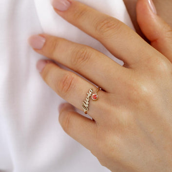Kaze Personalized Birthstone Name Open Ring | Custom Birthstone &amp; Name Ring in Silver, Gold &amp; Rose Gold