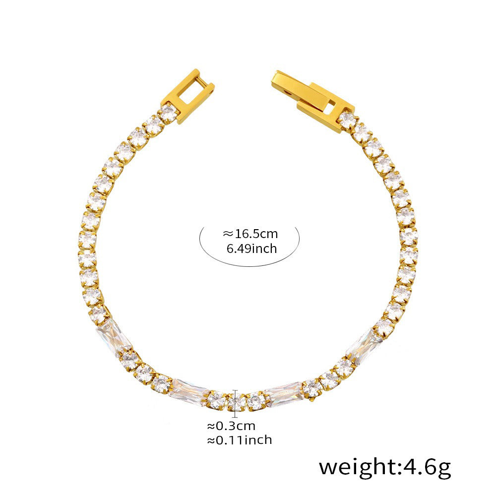 Kaze Rectangular &amp; Round Gemstone Luxury Bracelet | 18K Gold Bracelet in 8 Colour Variants White
