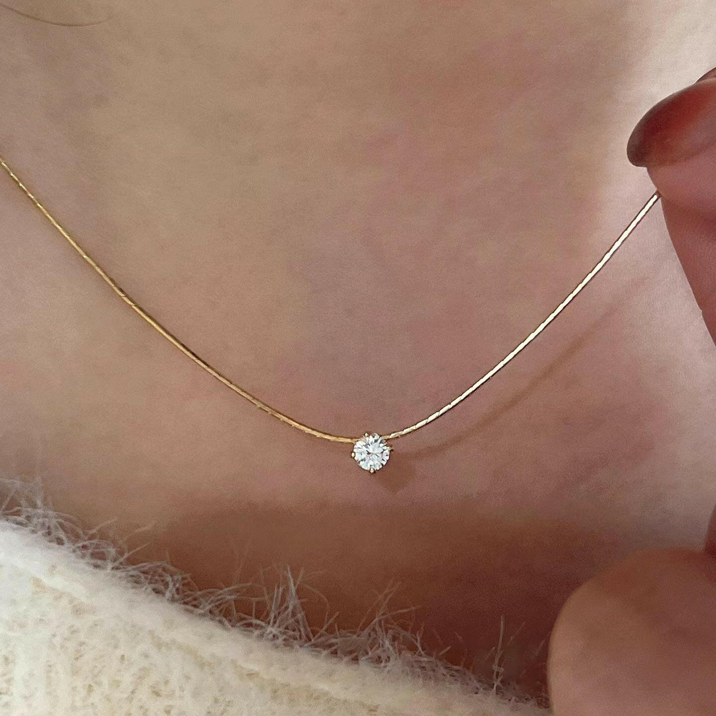 Kaze S925 Diamond Pendant Snake Bone Chain Necklace | Sterling Silver &amp; Yellow Gold Necklace