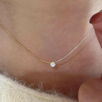 Kaze S925 Diamond Pendant Snake Bone Chain Necklace | Sterling Silver &amp; Yellow Gold Necklace