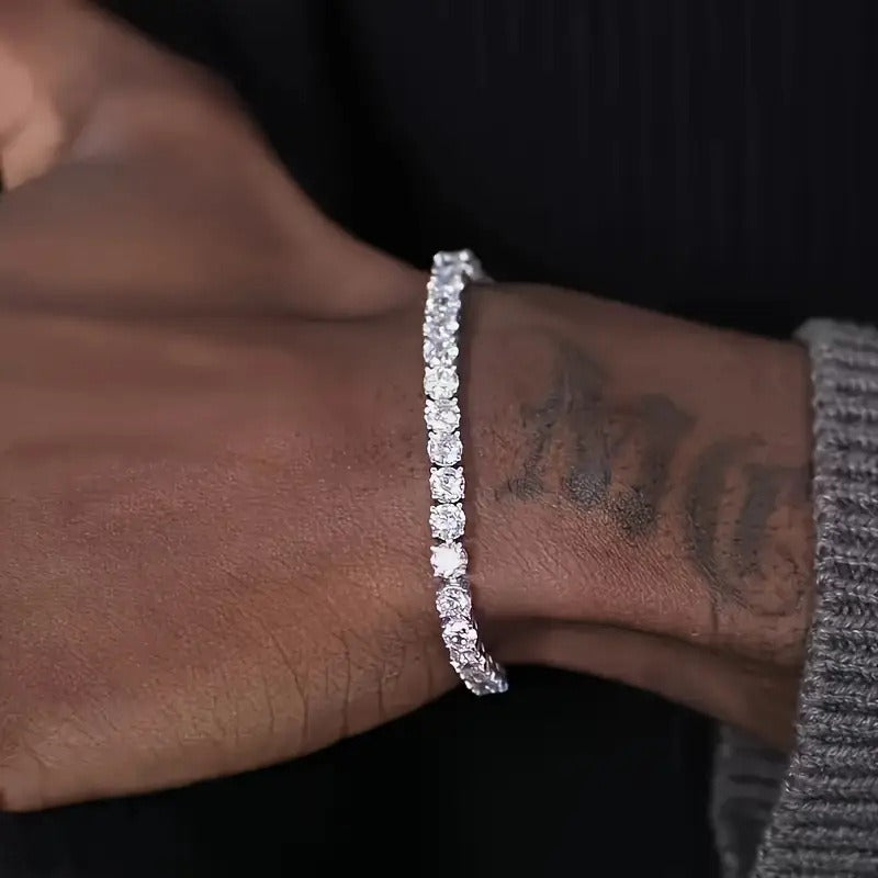 Kaze S925 Sterling Silver Sparkling Rhinestone Tennis Chain | 4mm Zircon Bracelet in 4 Lengths