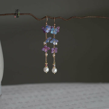 Kaze Cheongsam-Inspired Flower Tassel Earrings | Hydrangea Gold &amp; Silver Earrings in Hook &amp; Clip Styles Hydrangea