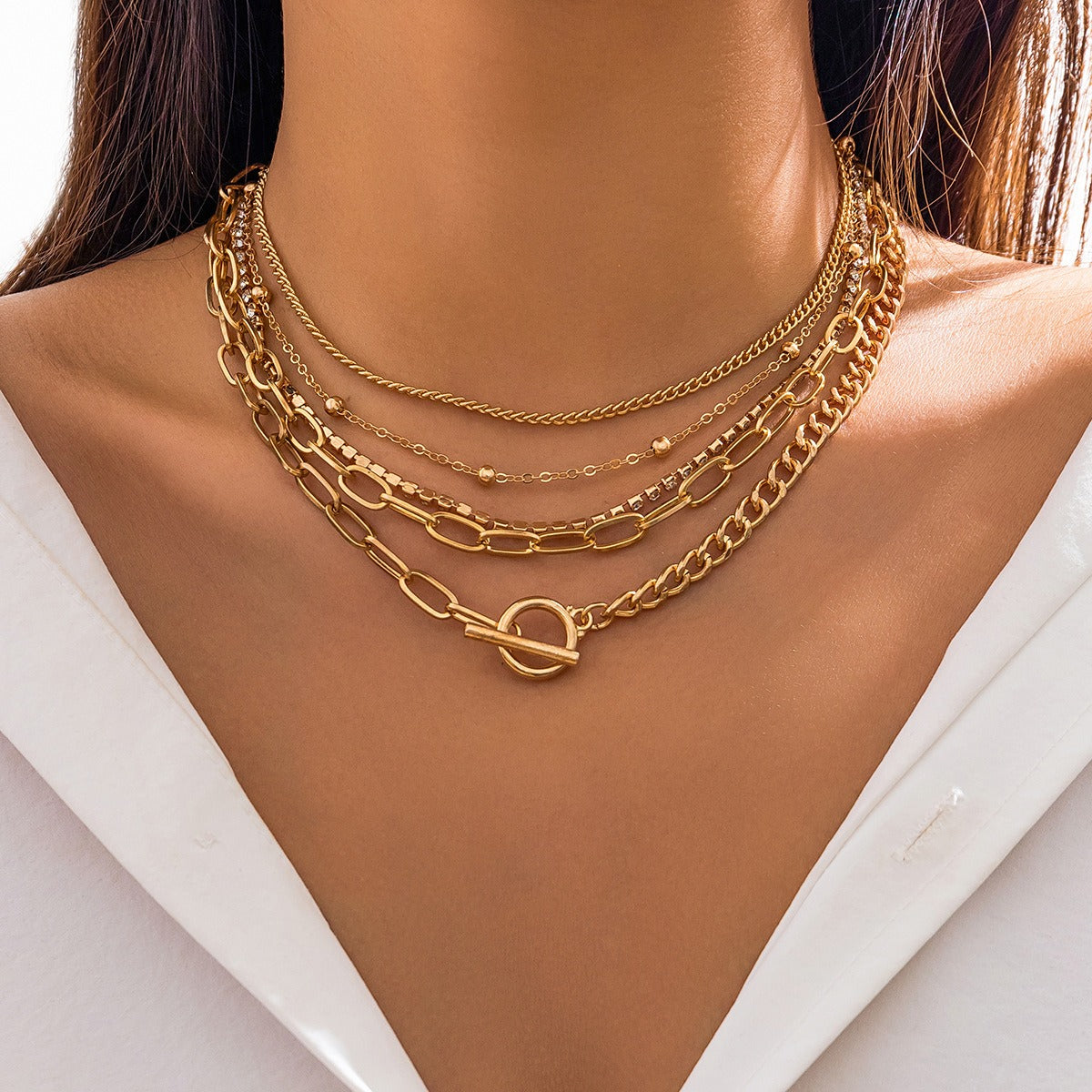 Kaze 18K Gold Multi-Layer Round Bead Diamond Bracelet &amp; Necklace | 18K Gold &amp; S925 Silver in 4 Variants