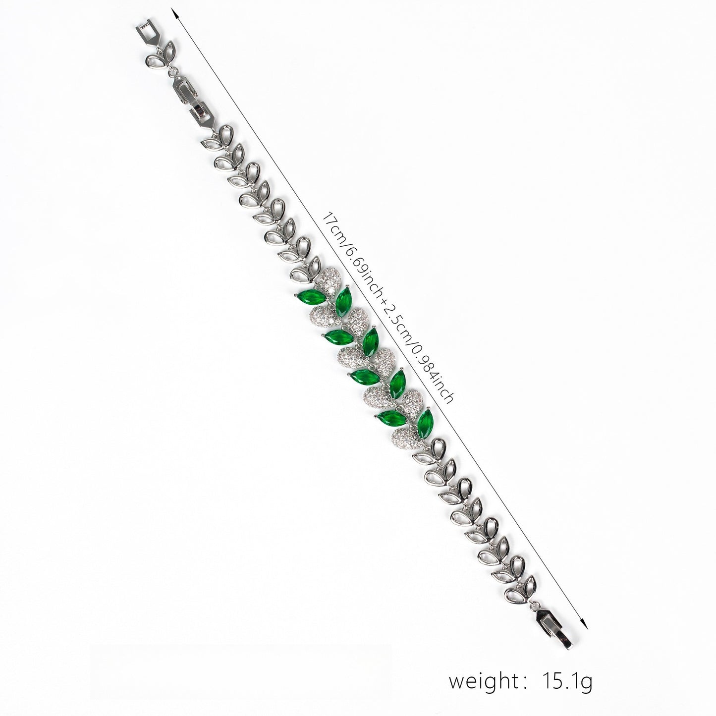 S925 Sterling Silver Micro-Pavé Zirconia Leaf and Fishtail Link Chain Bracelet