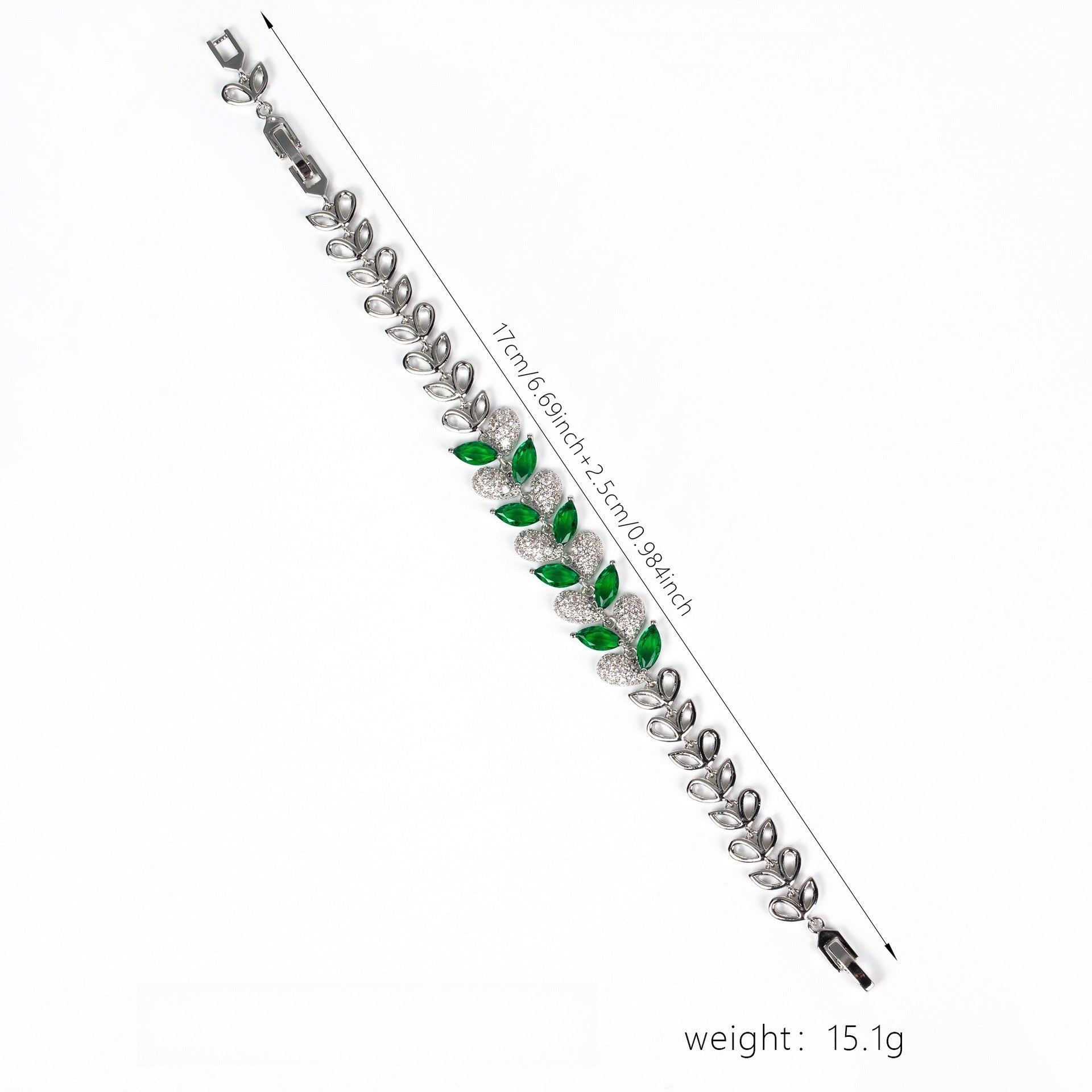 S925 Sterling Silver Micro-Pavé Zirconia Leaf and Fishtail Link Chain Bracelet