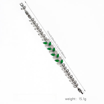 S925 Sterling Silver Micro-Pavé Zirconia Leaf and Fishtail Link Chain Bracelet