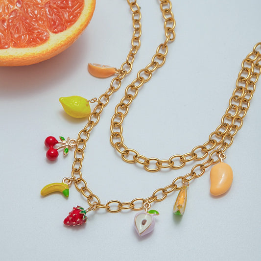 Kaze 18K Gold Thick Chain Fruit Pendant Jewellery Set | Necklace, Bracelet &amp; Earrings in 18K Gold