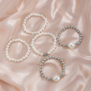 Kaze Pearl Stacking Bracelet | 18K Gold Multi-Layer Pearl Bracelet in White &amp; Gold White