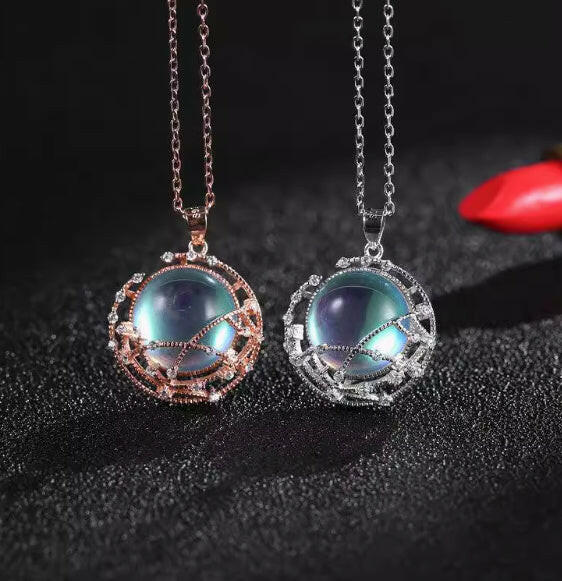 Kaze S925 Rose Gold Moonstone Pendant Necklace | Sterling Silver Moonstone Necklace in Rose &amp; White Gold
