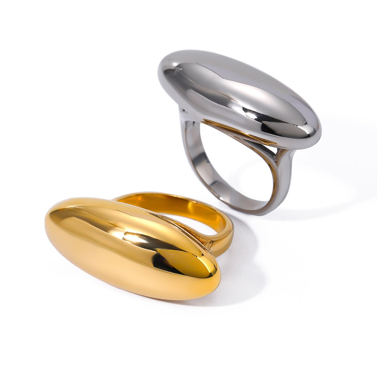 Kaze Elegant Oval Curved Ring | 18K Gold Noble Oval Ring in Gold &amp; Silver Size 7